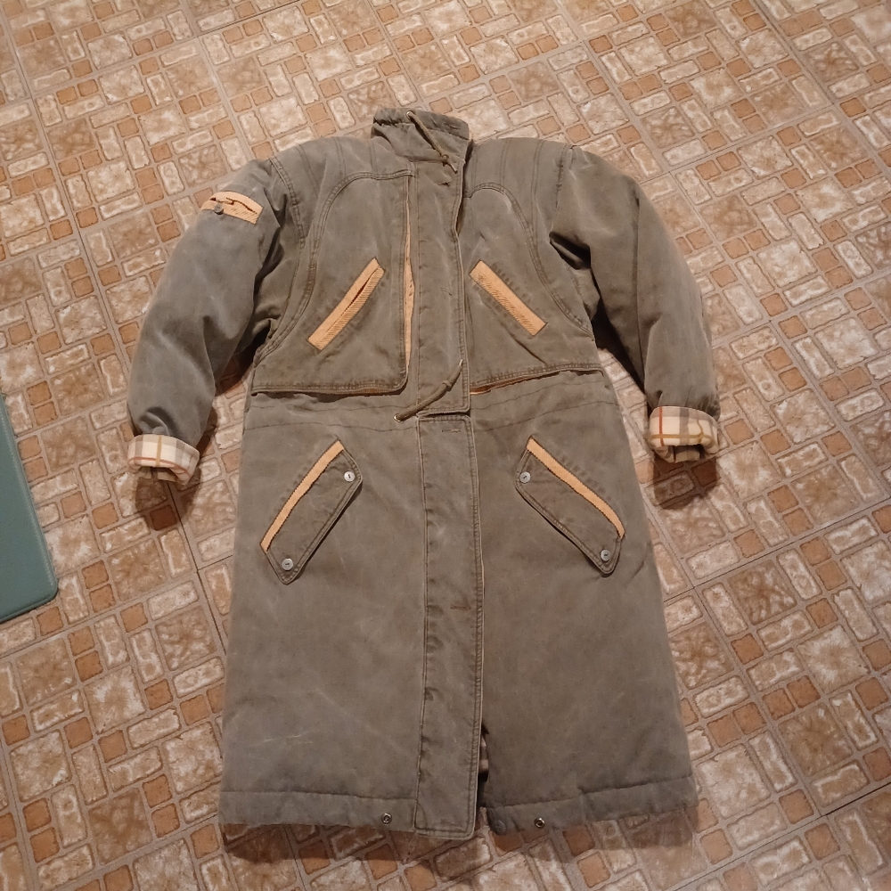Mulberry Olive and Beige Long Puffer Jacket